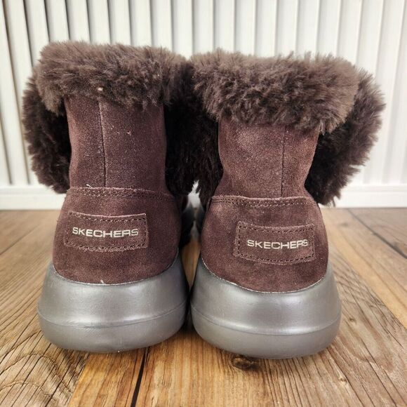 Skechers On The Go Joy Bundle Up Women Sz 9 Chocolate Brown Fur Trim Boots 15501 - Picture 4 of 10